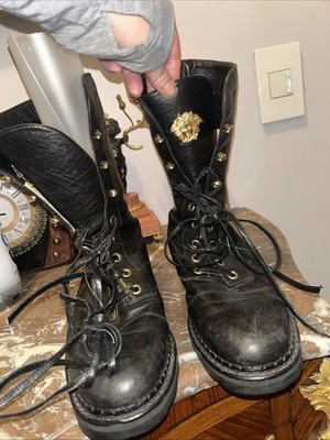 Size 39 Gianni Versace Lace Up Boots Black Leather