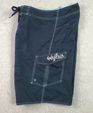 Vintage Quiksilver Board Shorts Men's Sz 33  Navy Blue Swim Y2K 90s Embroidered