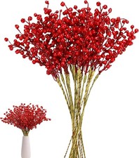 16 Pack Artificial Red Berry Holly Stems Christmas Decor