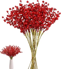 16 Pack Artificial Red Berry Holly Stems Christmas Decor