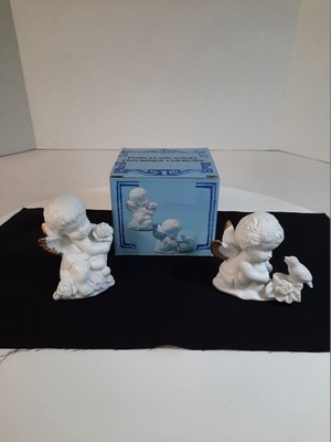 Porcelain Angel Cherubs Figurines #W733 Pair Set of 2  New Open Box