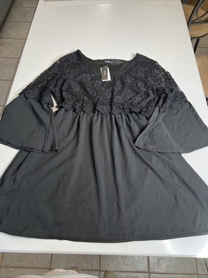 Women's Zanzea Black Crochet Overlay Long Sleeve Dress Size XXL (Lek8)