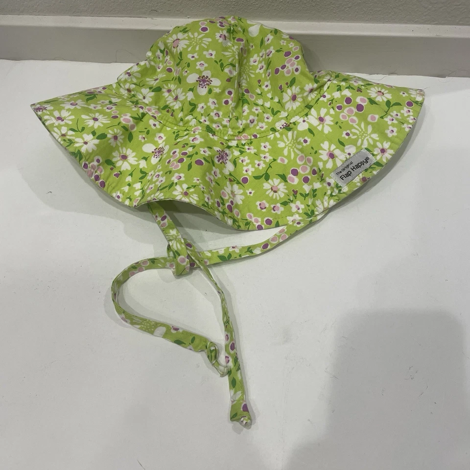 The Original Flap Happy Hat Niños Sombrero para el Sol Verde Floral Margarita Talla XL DE COLECCIÓN 1987 Foto 3 de 4