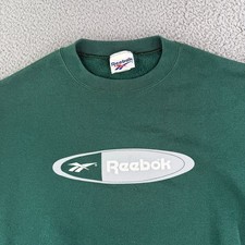 Vintage Reebok Sweatshirt Men XL Green Made in USA Big Logo Spellout Y2K 90s