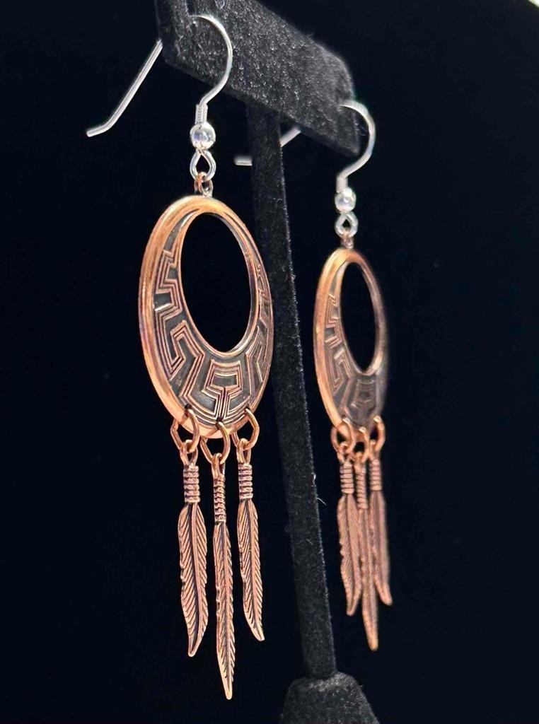 Wheeler Manufacturing Copper Dangle Earrings w/ S… - image 2