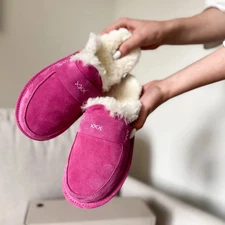 Beautiful Women’s Sheepskin Slippers | Pink Cozy House Shoes | 100% Natural Shee