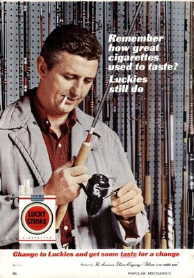 Lucky Strike Cigarettes Fisherman Angler Rod Reel Tackle-1962 Vintage Print Ad
