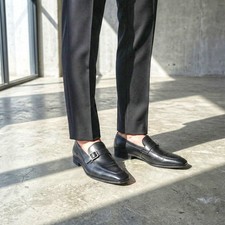 Prada Buckle Loafers 43.5 10.5 US Mens Black Leather 2D2019 Dress Moccasin Italy