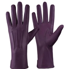 Genuine Leather Unlined Women Dress Gloves Color Purple Length 1.5 Inches Sz L