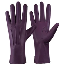 Genuine Leather Unlined Women Dress Gloves Color Purple Length 1.5 Inches Sz L