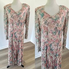 Judith Ann Creations Vintage Dress Pastel Pink Blue Beaded Pearls Size M
