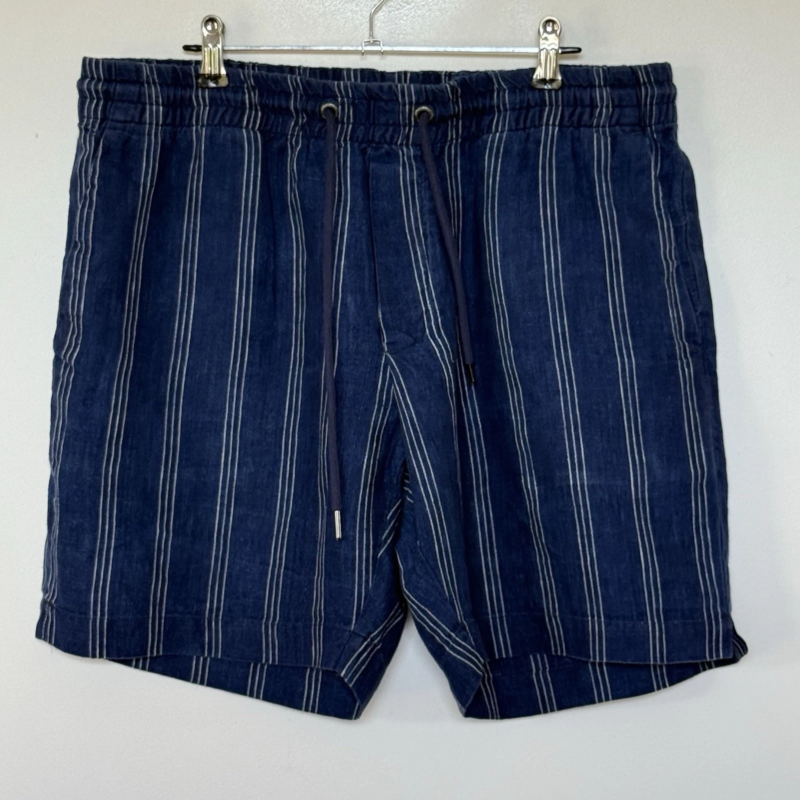 M.J. Bale Linen Shorts Blue Stripe Drawstring Size M
