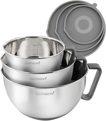 Rührschüssel Edelstahl 3 Stück Set rutschfest grau Küche Backen Salat 4L 8L Teig