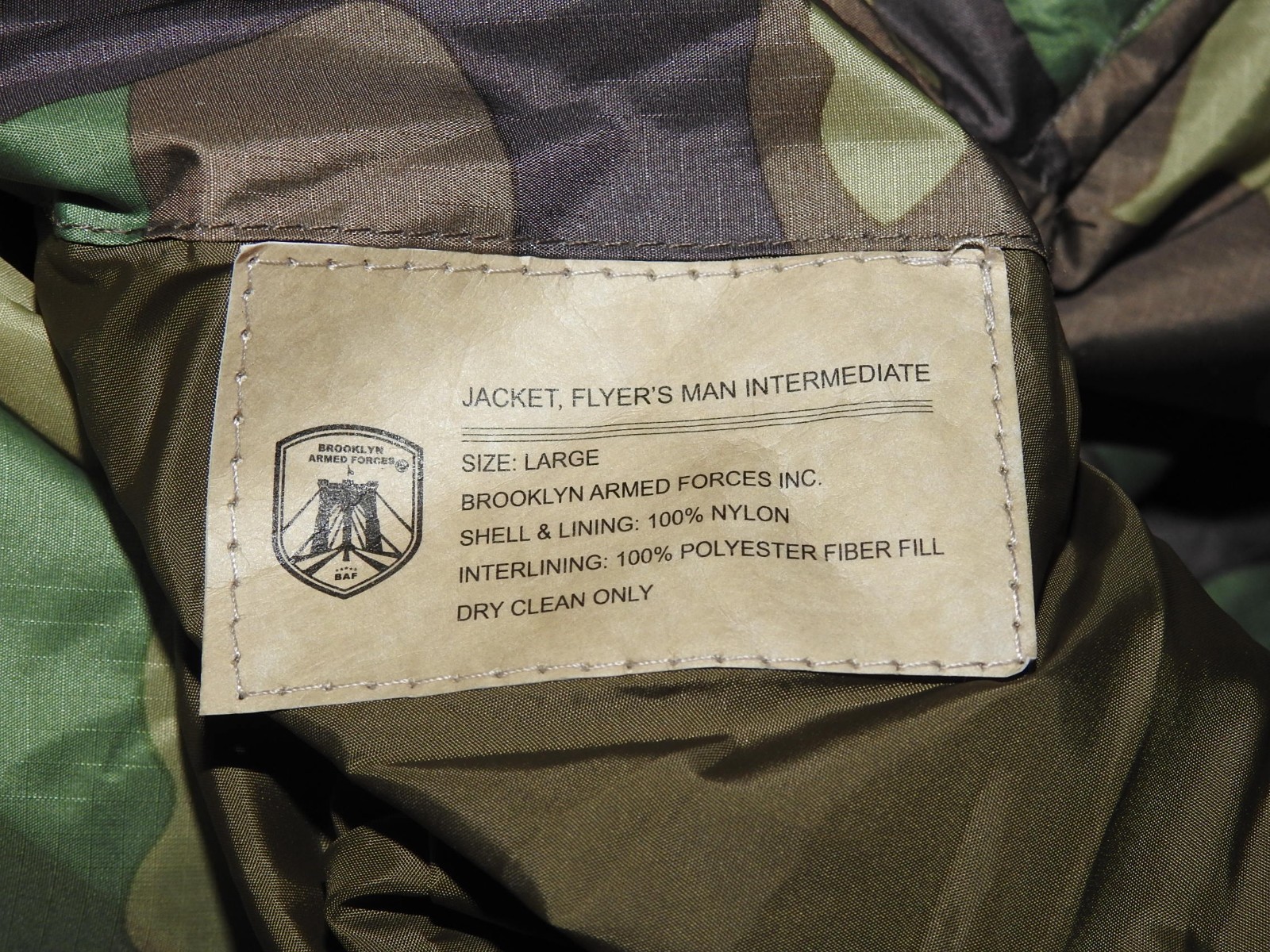 Brooklyn Armed Forces MA-1 Woodland Camouflage Bomber Flight Jacket Sz LG NEW