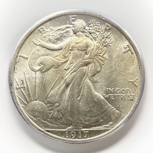 1917 50C AU58 Walking Liberty Silver Half Dollar Almost Uncirculated AU 58 ICG