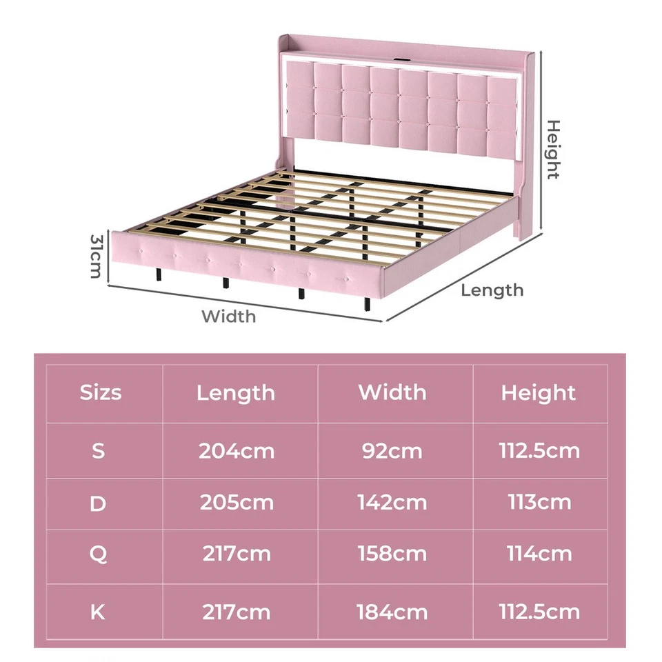 Levede Double Queen Floating Bed Frame With RGB LED Light Headboard USB Charge - image 2 of 4