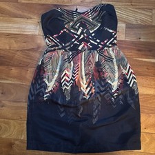 Ecote Urban Outfitters Strapless Dress S Boho Feather Print Black