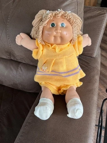Vintage 1980s Cabbage Patch Doll Blond Green Eye Sweater Dress Duck