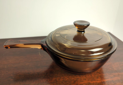  Vision Corning Ware Amber Pyrex Glass 0.5L Sauce Pan/Pot USA With Lid Used 