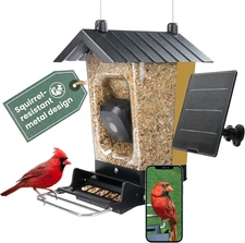 Solar Powered Smart Bird Feeder with Camera - Squirrel-Resistant, 3.2L Capacity,