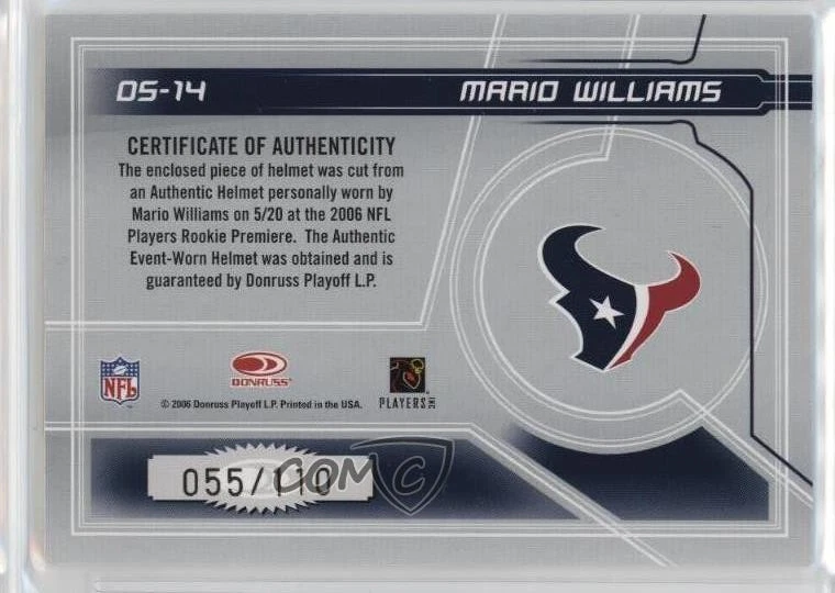 2006 Leaf Rookies & Stars Dress For Success Helmets /110 Mario Williams RC - Image 2 of 2