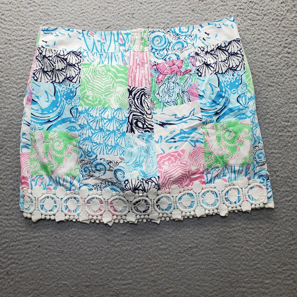 Lilly Pulitzer Golf Skort Womens 8 Multi Ocean Print Lace Detail Back Zip EUC - Image 2 of 4