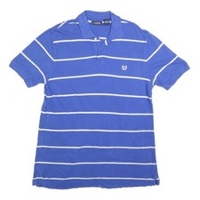 CHAPS Uomo Blu & Bianco Manica Corta a Righe Polo L Classico Misto Cotone