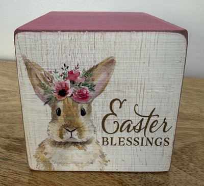 EASTER BLESSINGS Bunny Block SIGN HOME DECOR Quill to Paper Sixtrees 3 7/8''