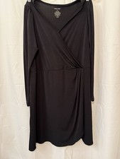 Nine West Plus Size 0X Black Knit Wrap Dress Long Sleeve V-Neck Polyester