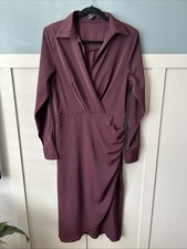 AX Paris Women's Aubergine Wrap Dress Size 12 Long Sleeve V Neck Party Occasion