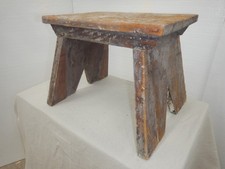 Vintage Primitive Wooden Splayed Legs  Footstool 12 3/4" H boot-jack end