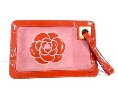 pink suede clutch bag
