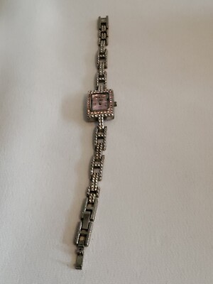 Vintage Cato Ladies Quartz Watch Silver Tone Pink RS Fashion Bracelet Watch 7'' 