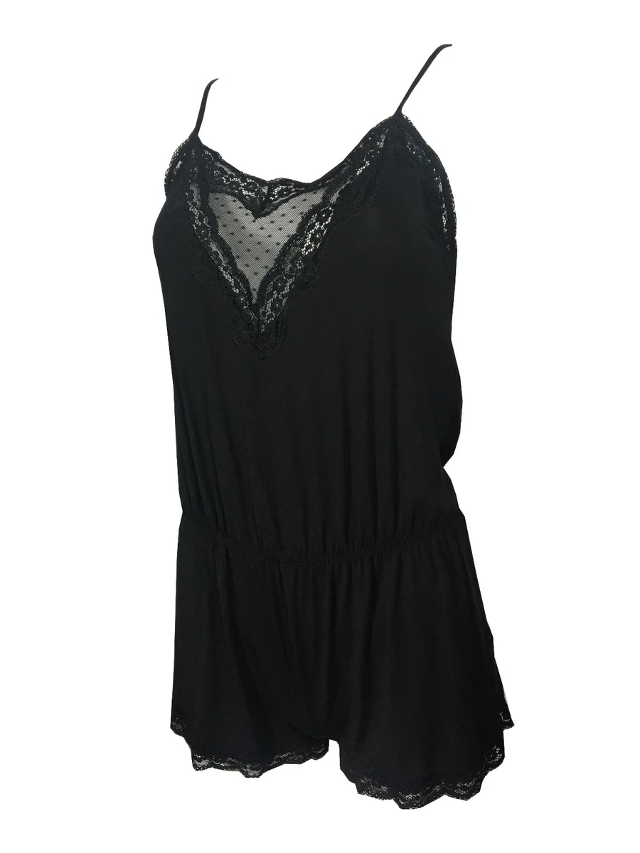 LADIES EX STORES BLACK LACE SLEEVELESS SHORT TEDDY PYJAMAS
