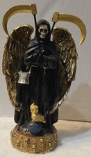 GRIM REAPER SANTA MUERTE ROBE OWL SKULL SCYTHE GLOBE FANTASY FIGURINE STATUE #2
