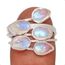 Natural Rainbow Moonstone - India 925 Sterling Silver Ring WAD6 s.8 CR69717