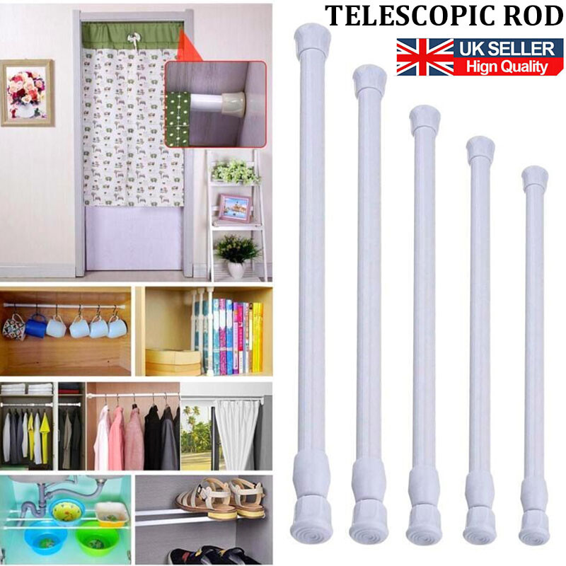 Telescopic Net Voile Tension Curtain Rail Pole Rods Extendable Spring