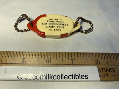 Vintage 1950's Key Chain Plastic Sid Rosenholtz Lindy Pens Troy NY Writing