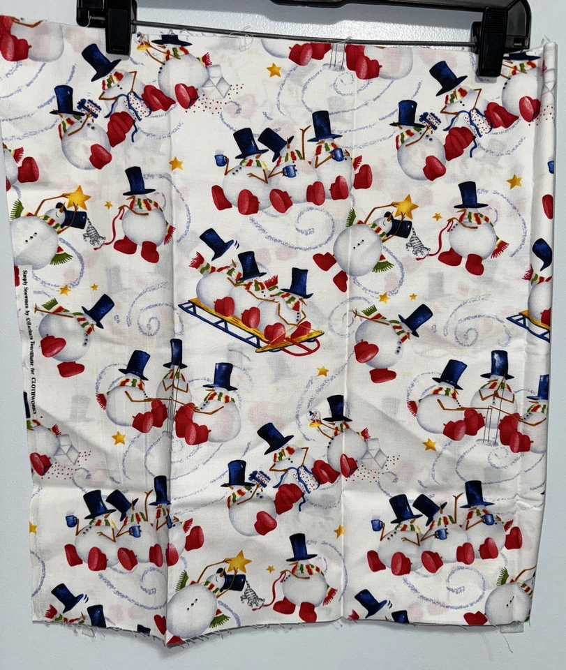 SIMPLY SNOWMEN by Barbara Tourtillotte CLOTHWORKS 19" x 44" Fabric Remnanent - Image 2 of 4