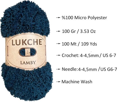   Lukche Lamby Soft Yarn Premium 100% micro Polyester 109 Yds 3.5 Oz. (4 SKEIN)