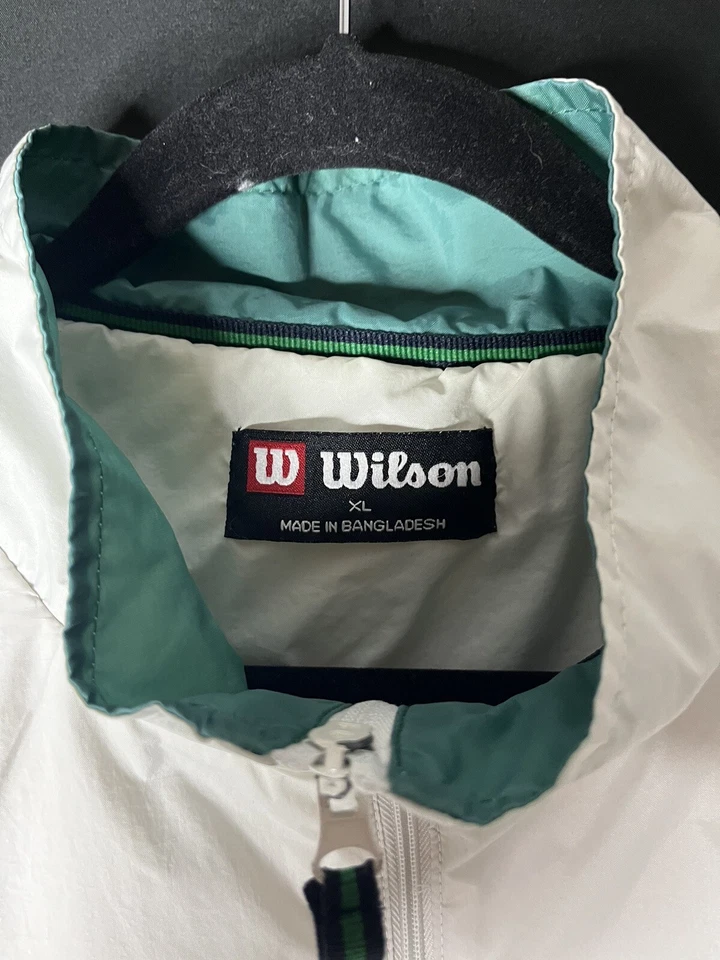 Wilson Hombre XL Chaqueta Blanco Cortavientos Años 90 Cremallera Completa Verde Deportes  Foto 3 de 4