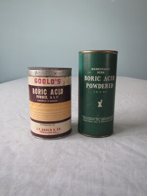 Lot of 2 vintage  boric acid advertising tin top  containers  walgreens  Goolds