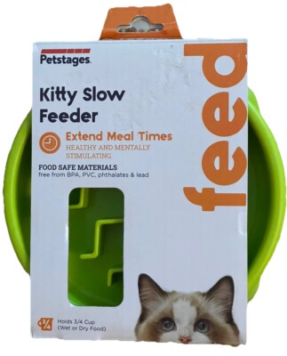 New Petstage Kitty Slow Feeder Cat Bowl Holds 3/4 Cup of Wet/Dry Food