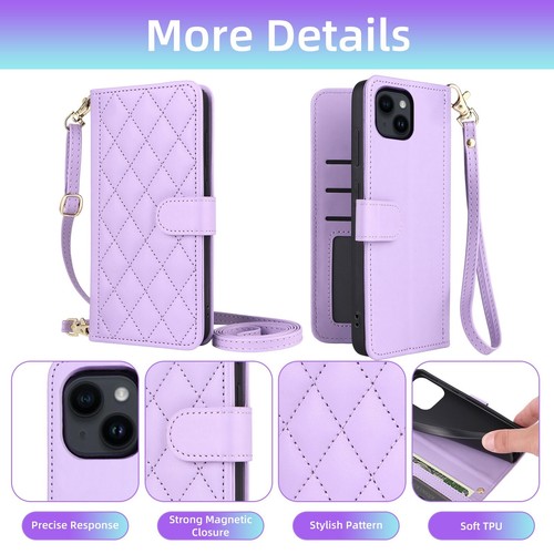 Leather Case for iPhone 14 Plus Flip Wallet Phone Cover Glass Screen Protector - Picture 36 of 56