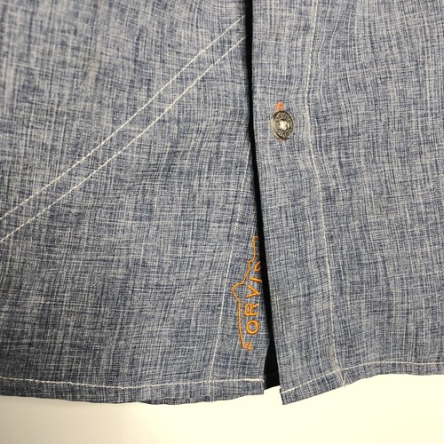 Orvis Mens XL Blue Button Down Short Sleeve Shirt Tackle And Supply Patch - Picture 7 of 10