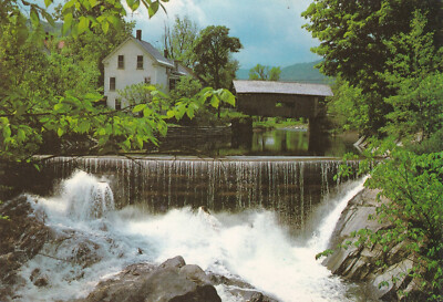 Vintage Postcard - Warren Falls and Village Bridge