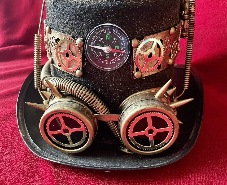 Disfraz Steampunk para Adultos Sombrero Iluminado Negro y Dorado 7.5" H (11" Incluye Luz) Foto 3 de 4