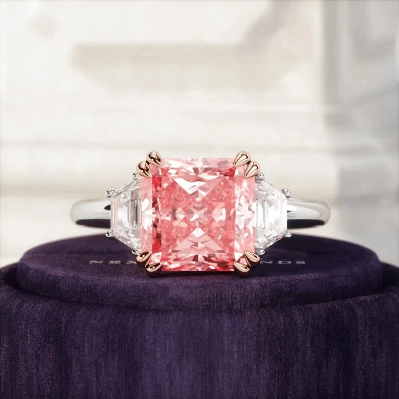 Black Friday Gift Fancy Vivid Pink Lab Grown Diamond IGI 14k Two Tone Gold Ring - Image 4 of 4