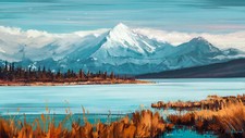 Landscape aenami art mountains lake river cyan orange Custom Gaming Mat Desk