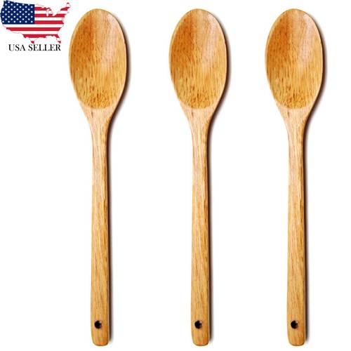 2-3 Wooden Cooking Spoon 12.5" for Mixing, Baking, Serving Kitchen Utensils US - Afbeelding 1 van 7